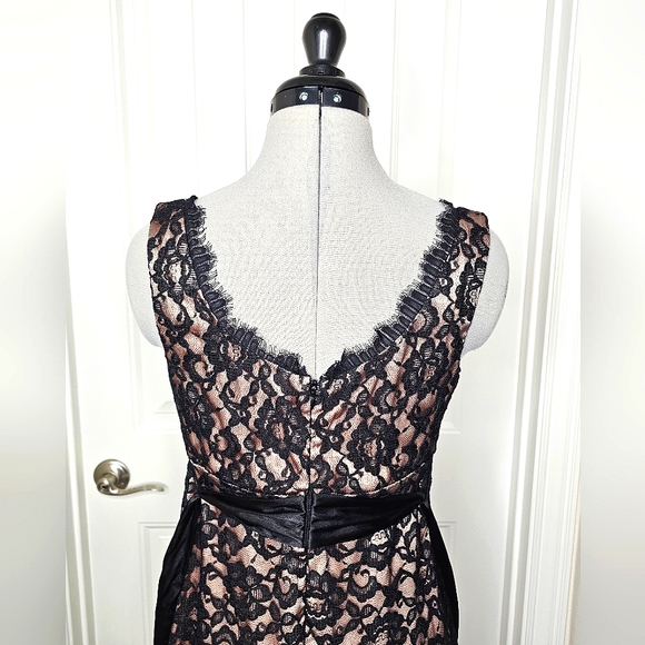 Classy Eliza J New York Black Lace & Nude Champagne Elegant Lady Cocktail Dress - Picture 14 of 15